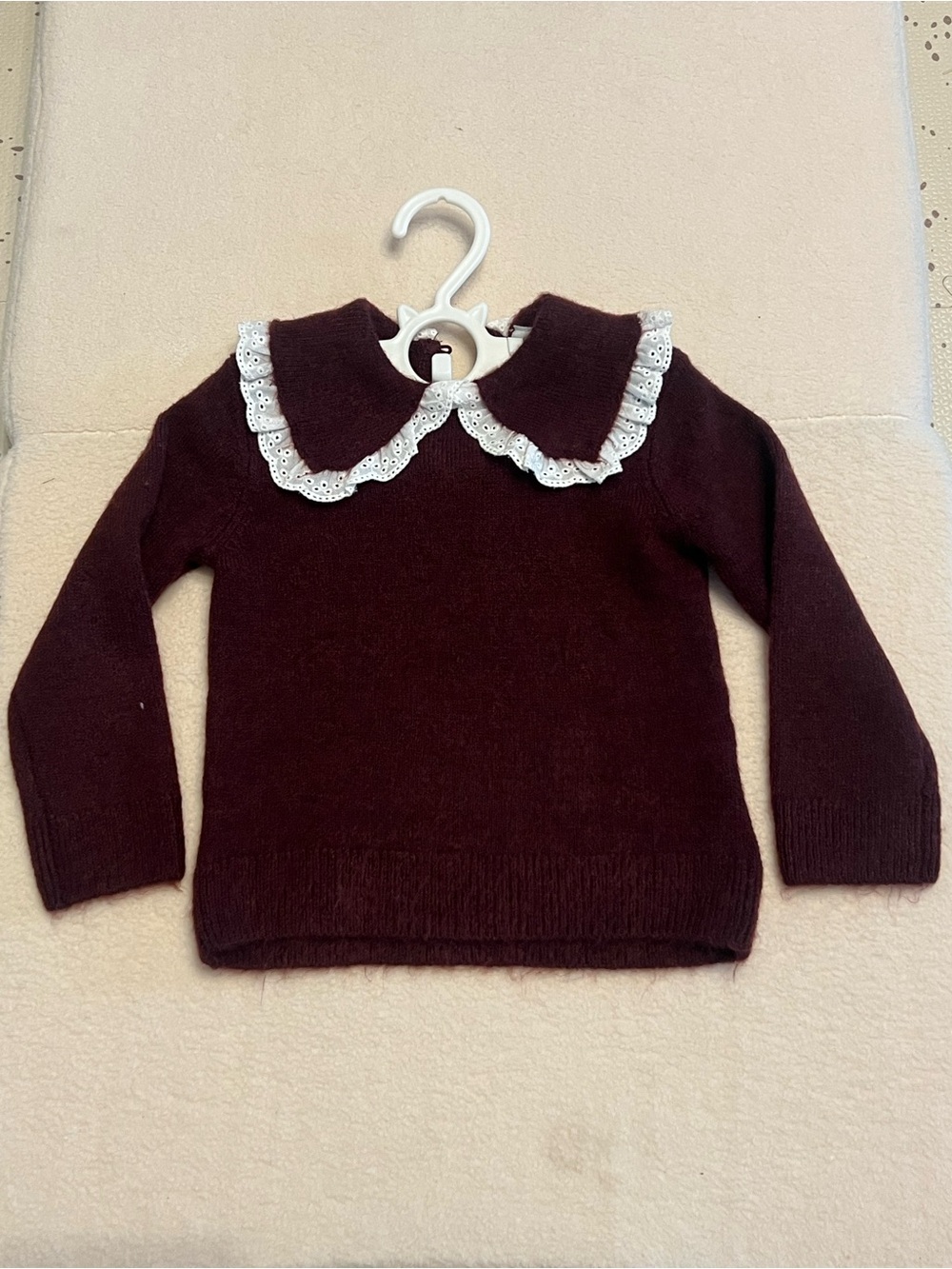 H&M Burgundy Knit Sweater with White Lace Collar